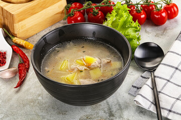 Homemade chicken soup with vegetables
