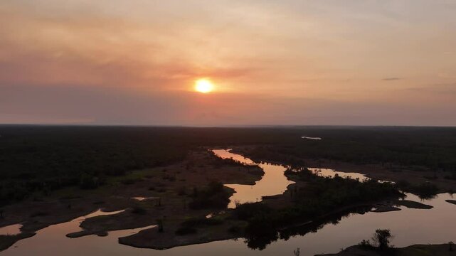 Sunset in the Rio Negro in the Brazilian Amazon Forest close to the city of Barcelos in Brazil.