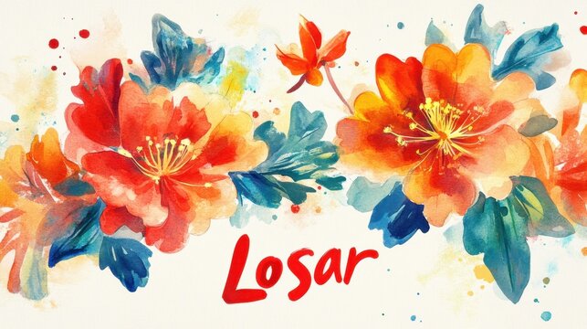 Losar Vibrant floral artwork celebrating losar with watercolor flowers for festive decor