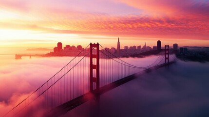 Fototapeta premium Golden Gate Bridge at Sunrise Above the Fog