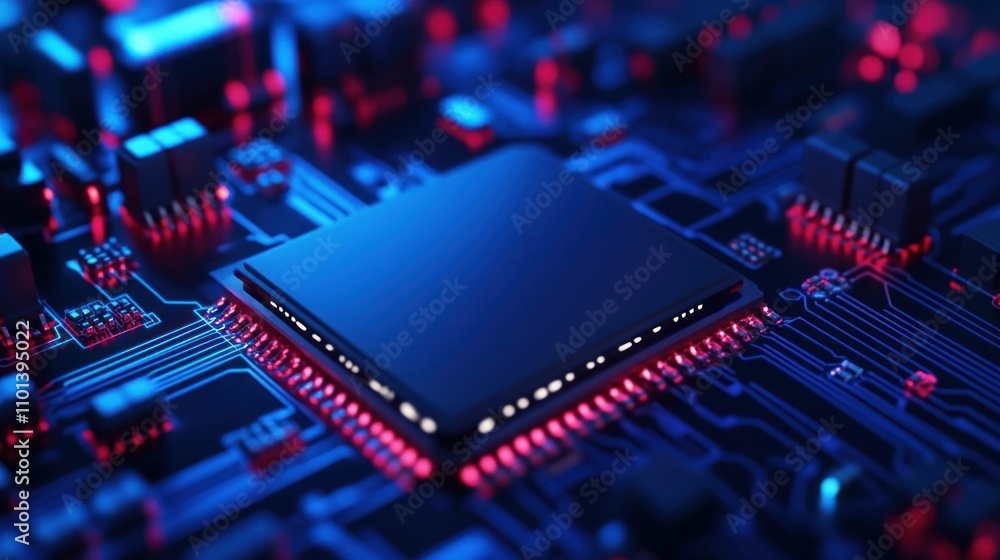 Poster close-up of a microchip on a circuit board