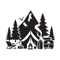 Fototapeta premium Camping silhouette vector illustration 