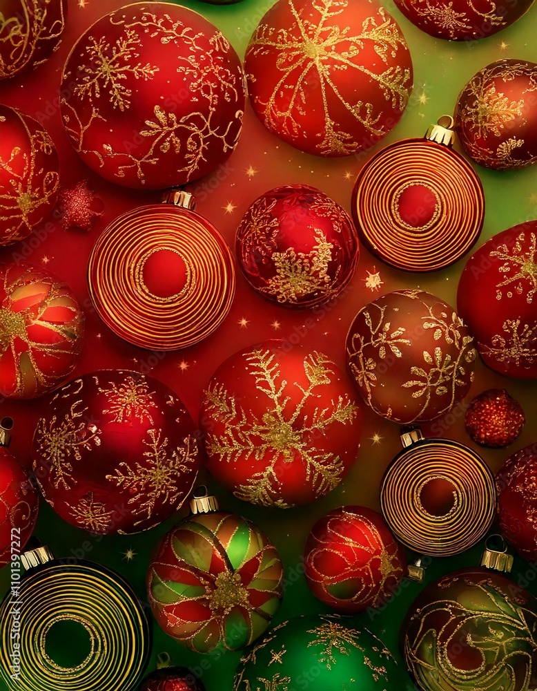 Aufkleber repeating pattern of abstract circular shapes resembling christmas ornaments in deep red.