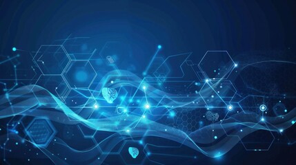 Abstract Digital Background with Blue and White Hexagon Pattern