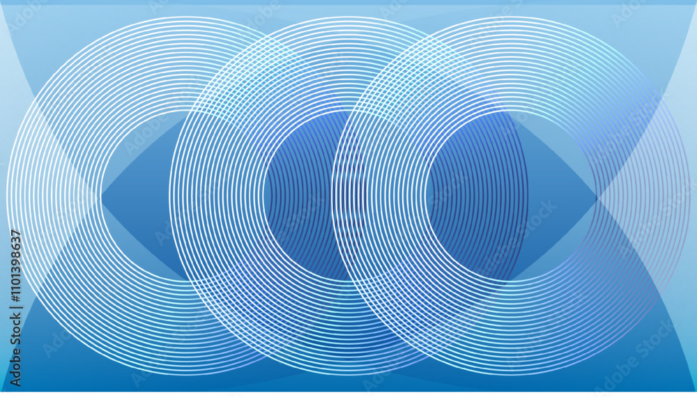 Poster abstract blue background with three outline circular pattern overlapping