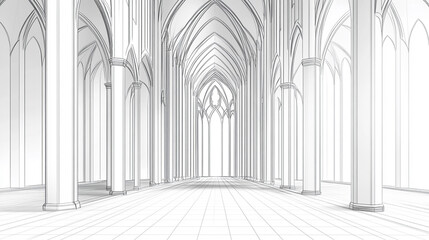 Obraz premium Symmetrical Minimalist Illustration of a Cathedral’s Architecture