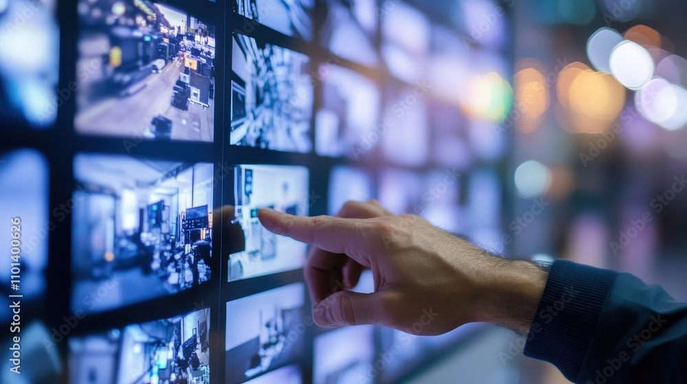 Poster hands interacting with futuristic technology display