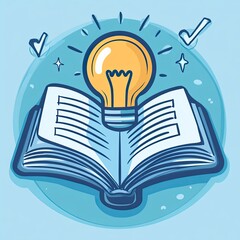 An icon of a book or open textbook with a light bulb or check mark, symbolizing knowledge and successful learning