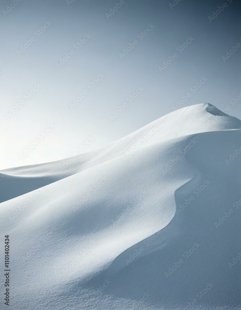 Poster soft gray to white gradient background with abstract curved shapes resembling snow drifts.
