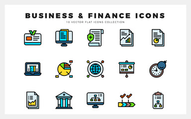 15 Business and Finance Lineal Color icons pack. vector illustration.