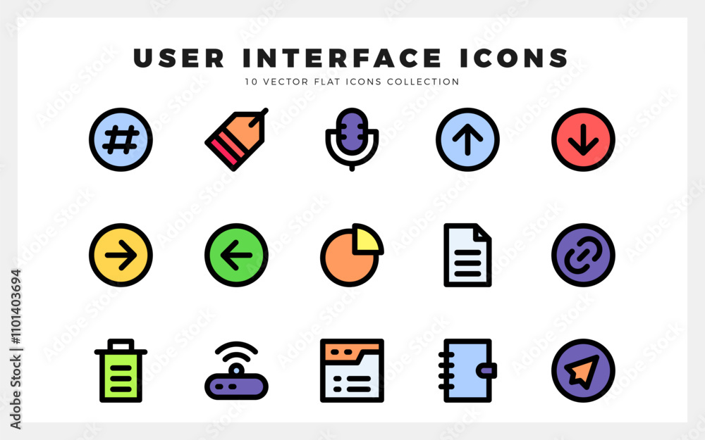 Poster 15 user interface lineal color icons pack. vector illustration.