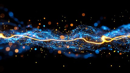 Fototapeta premium Blue and yellow electric sparks from a high-tech gadget