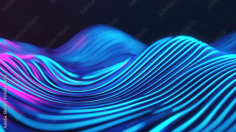 Aufkleber 3d illustration of vibrant abstract waves with glowing blue and pink lines on a dark background, cre