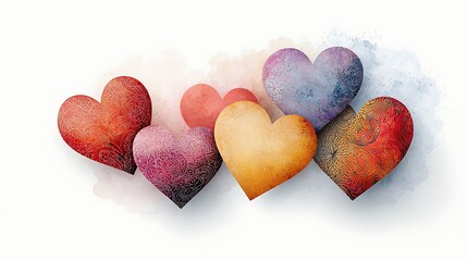 Fototapeta premium A vibrant and cheerful illustration featuring a collection of colorful hearts in shades of red, pink, orange, yellow, and purple, isolated on a crisp white background