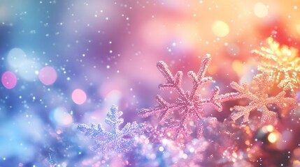 Fototapeta premium Glittering Pink and Silver Snowflakes Winter Background