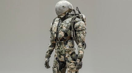 A futuristic robotic suit designed for advanced exploration and combat scenarios.