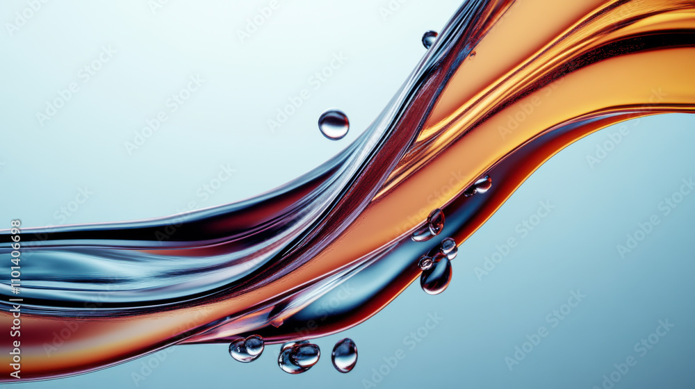 Poster flowing liquid swirls with vibrant colors against a softly lit background, capturing dynamic movemen
