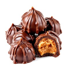 chocolate candies on white background