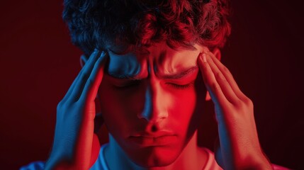 Migraine. Headache, pain, stress, dizziness, illness, anxiety, discomfort, pressure, young, vertigo, tired, migraine relief, fatigue, people.