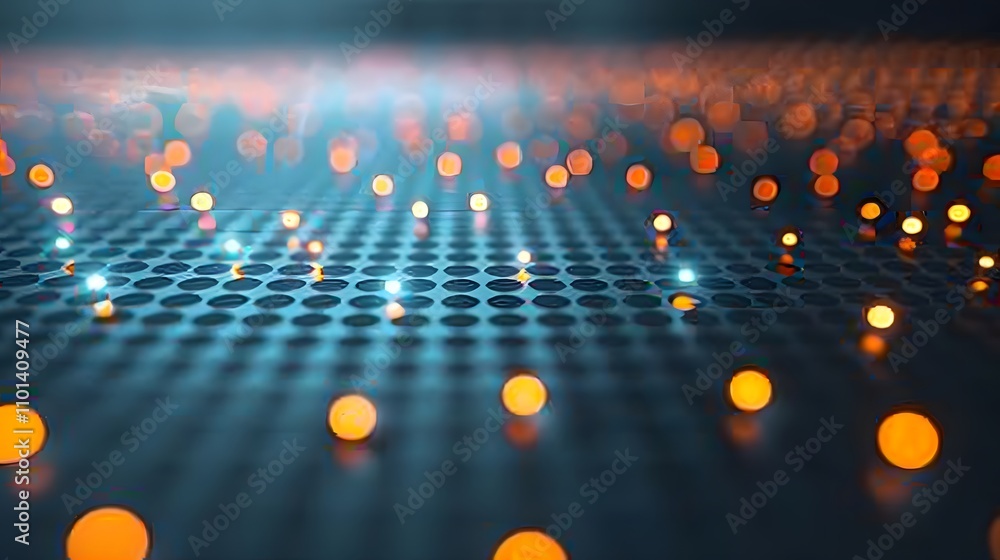 Wall mural abstract glowing particles on dark grid.
