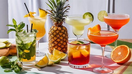 Photographs of several alcoholic drinks with fruit
