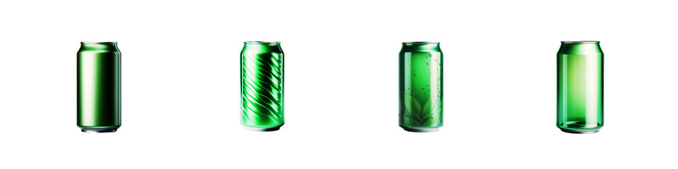 Obraz premium Set of Green color blank Beverage Can, isolated over on transparent white background