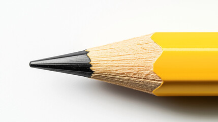 Close-up of a sharpened yellow wooden pencil tip on a white background