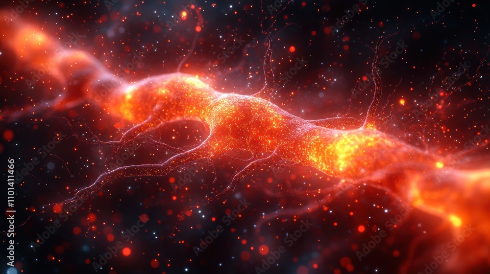 Wall mural a glowing red line with a lot of sparkles and dots. generative ai