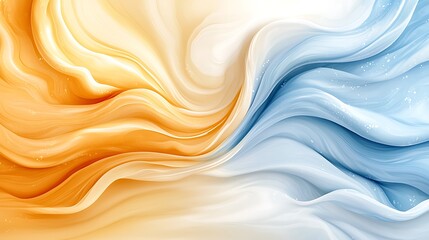 Obraz premium The vibrant and colorful marbled paper design features a delightful combination of yellow and blue hues, intertwining in playful swirling patterns that exude a sense of joy and creativity