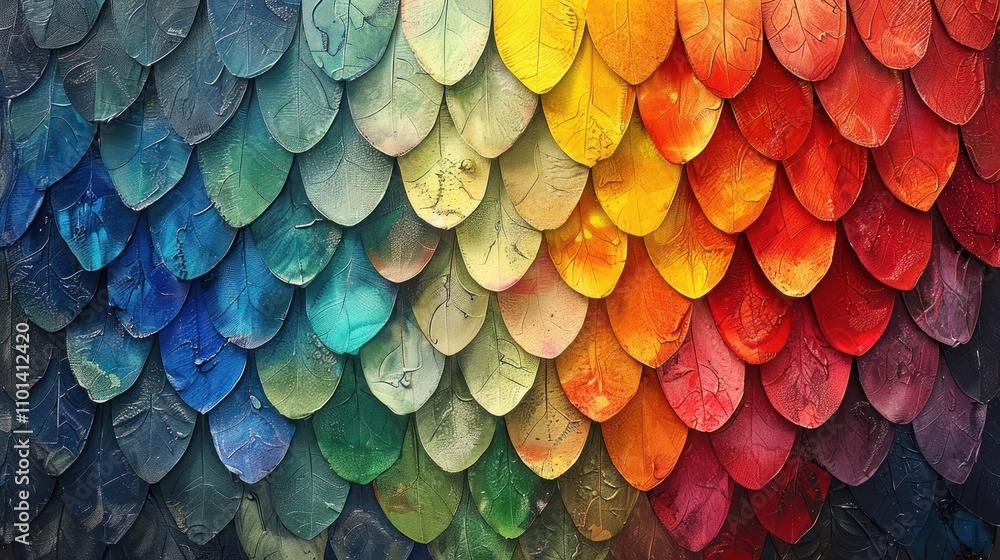 Aufkleber a vibrant arrangement of colorful, leaf-shaped patterns creating a visually striking design.