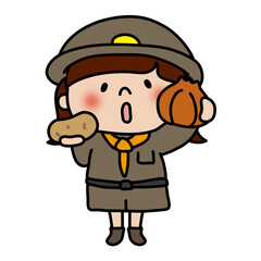 Obraz premium 探検隊の格好をして食材選びをする子供（女の子）