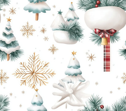 Seamless Tumbler Wrap size 20 oz, 9.3x8.2" 300Dpi PNG, A festive design featuring white Christmas trees, snowflakes, and decorative elements, perfect for holiday themes.