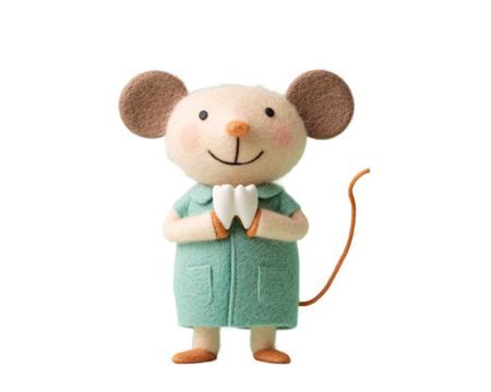 a toy mouse holding a tooth