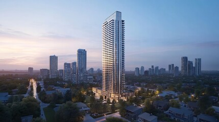 Fototapeta premium Luxury High-Rise Condominium in Suburban Setting at Dusk