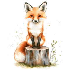 Cute watercolor fox clip art isolated on white background.
