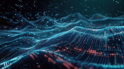 Abstract wavy Futuristic technology particles background, AI generated image