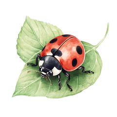 Cute watercolor ladybug clip art isolated on white background.