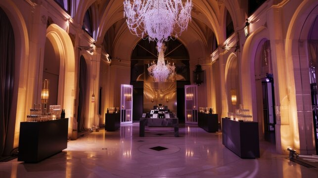 A luxury brand launch event with high-profile guests and media showcasing new products, exclusive collections, and brand experiences in an opulent venue