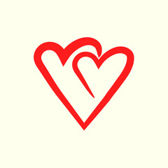 Two original hearts continuous line art drawing on white background. Happy Valentine's day symbol. Vector illustration