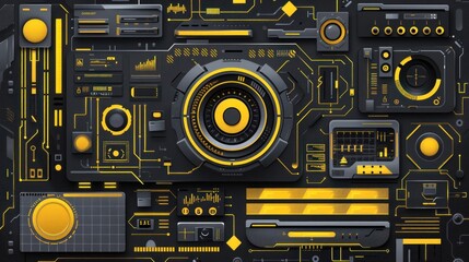 Futuristic vector graphic background in yellow and gray colors on a technology theme,