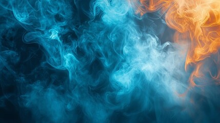 Ethereal swirls of blue and orange smoke on dark background