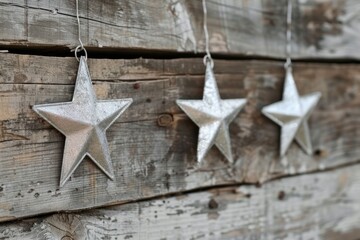 Silver stars buntings on wood pallet, Christmas background