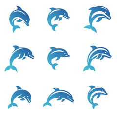 Blue dolphin vector icon with various variations