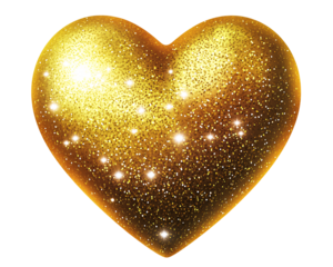 a gold heart with sparkles