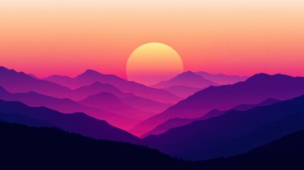 Fototapeta premium A mountain range with a purple sky and a large sun