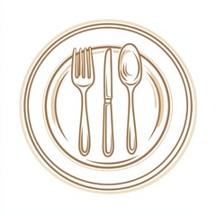 Bold Local Cuisine Icon with Plate and Cutlery in Thick Line Art Style