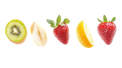 Colorful fruits display kiwi strawberry lemon transparent background nature