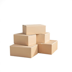 Stack of cardboard boxes sitting on white background