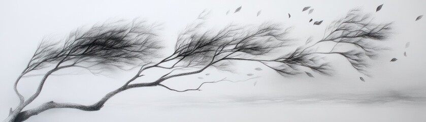 Fototapeta premium A dynamic depiction of a tree swaying in the wind, capturing motion and nature's beauty.