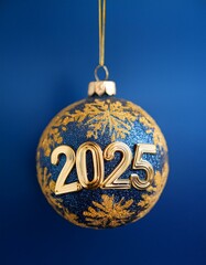 Seasonal Sophistication: 2025 Ornament in Gold and Vibrant Blue